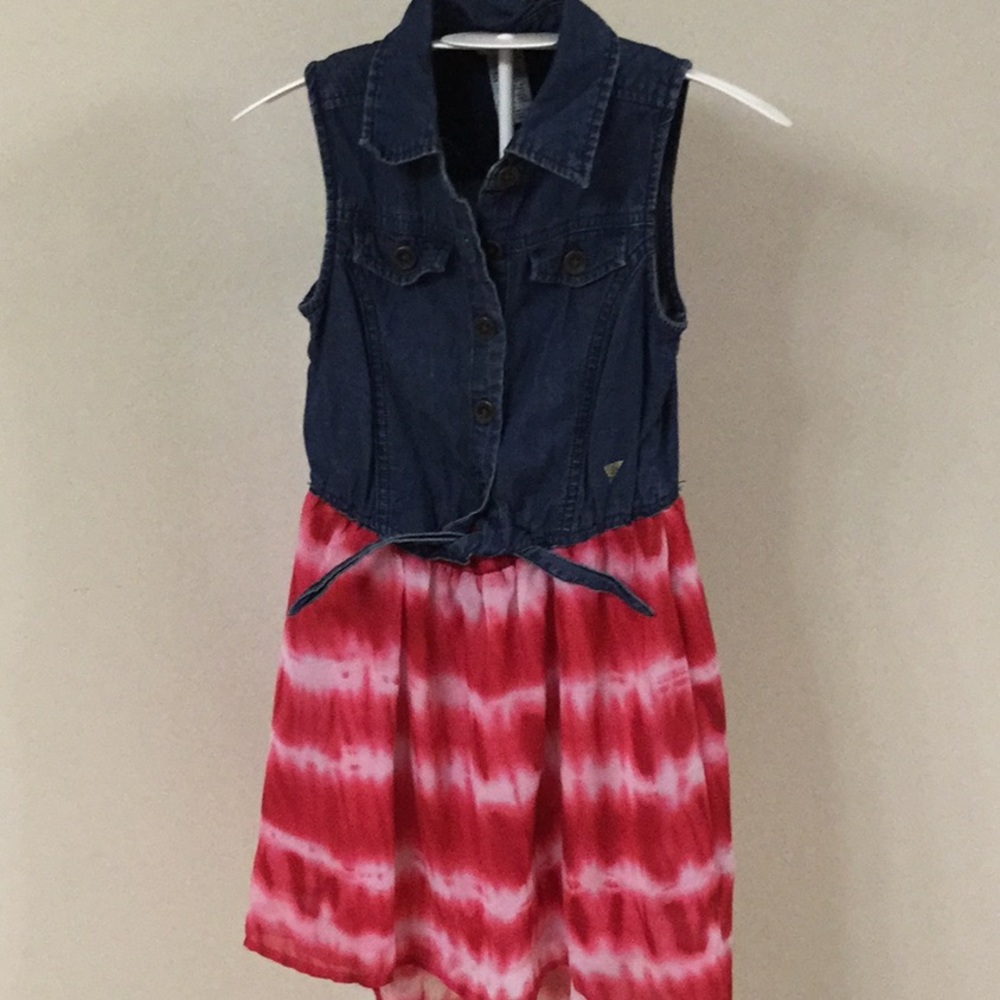 Guess Denim + Red + White TieDye Sleeveless Dress